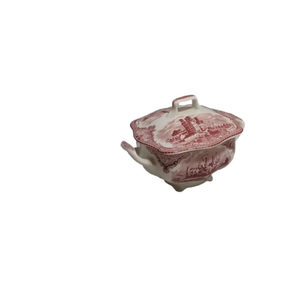 JOHNSON BROTHERS‎ OLD BRITAIN PINK CASTLE ON THE LAKE COVERED SUGAR BOWL